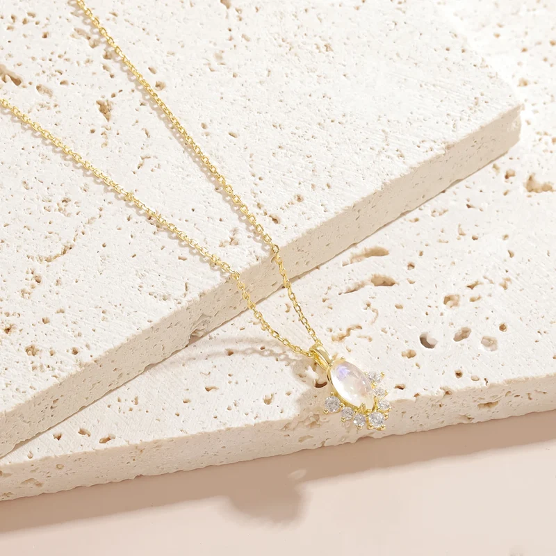 Dainty moonstone necklace with diamond cz stones cute necklace
