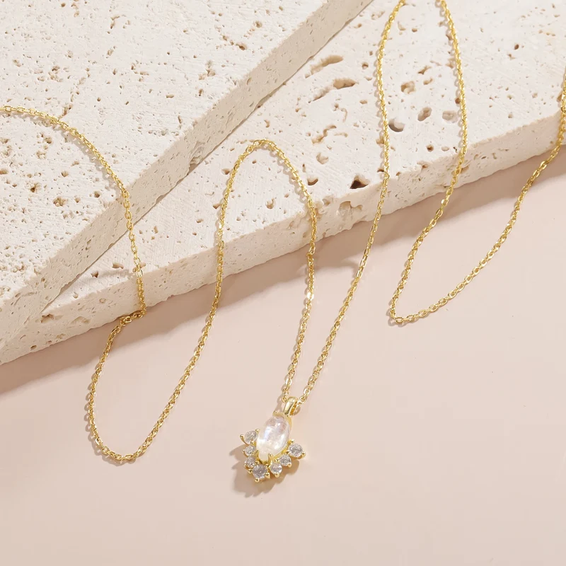 Dainty moonstone necklace with diamond cz stones cute necklace