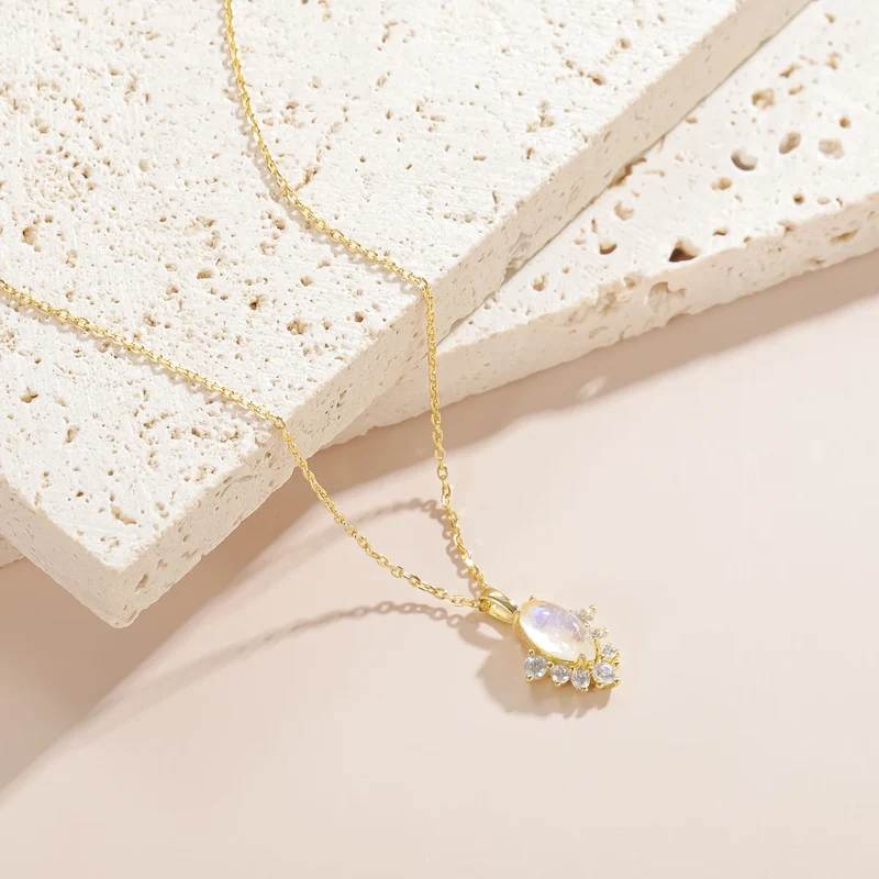 Dainty moonstone necklace with diamond cz stones cute necklace