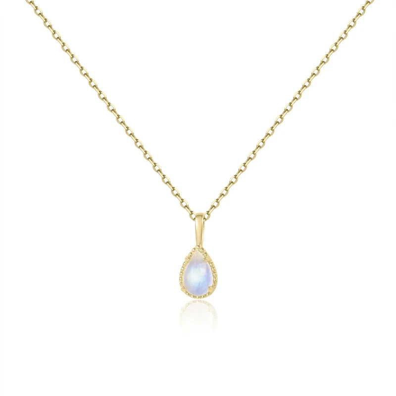 Moonstone crystal necklace in a teardrop shape dainty gold necklace