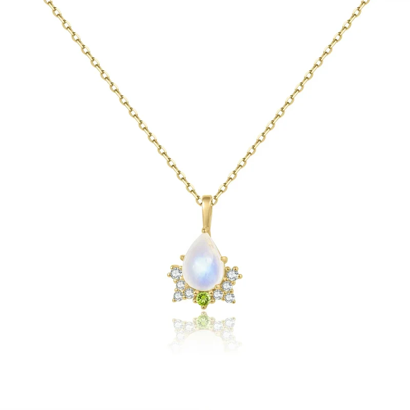 Antique-style moonstone necklace with a green cz stone statement necklace