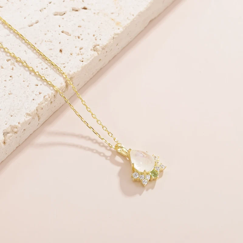 Antique-style moonstone necklace with a green cz stone statement necklace