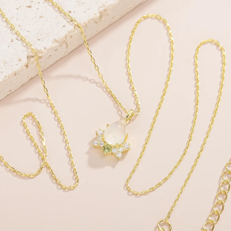 Antique-style moonstone necklace with a green cz stone statement necklace