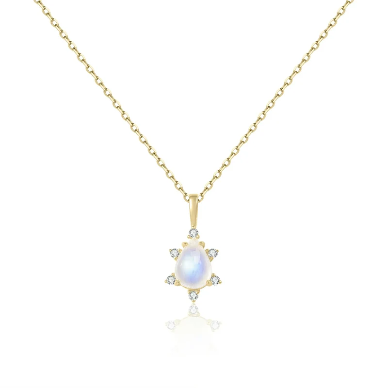 Moonstone pendant necklace teardrop with diamond cz stones mama necklace