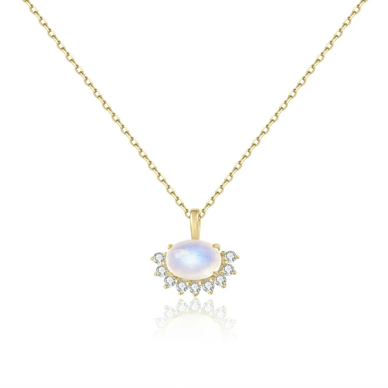 Gold moonstone necklace with clear cz stones gold necklace for women