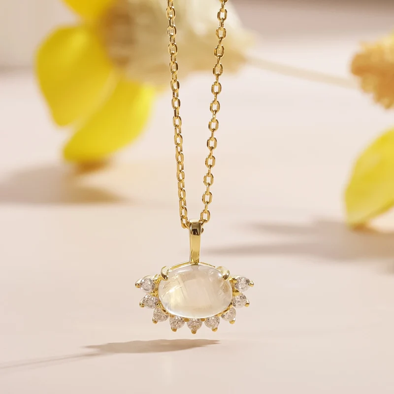 Gold moonstone necklace with clear cz stones gold necklace for women