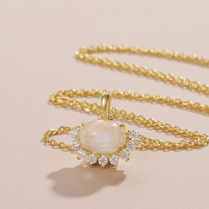 Gold moonstone necklace with clear cz stones gold necklace for women