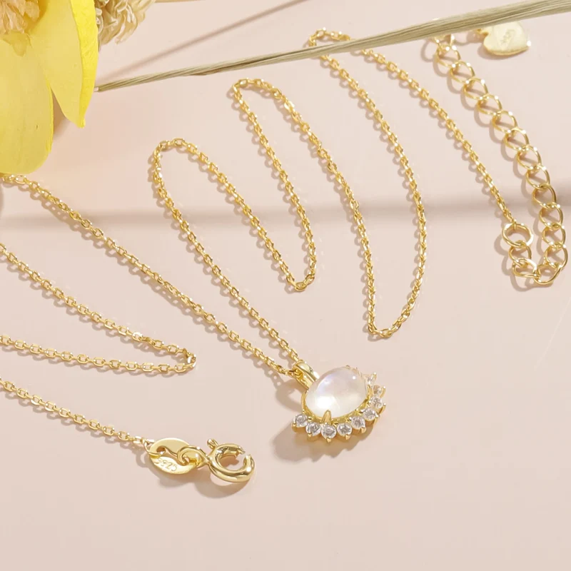 Gold moonstone necklace with clear cz stones gold necklace for women