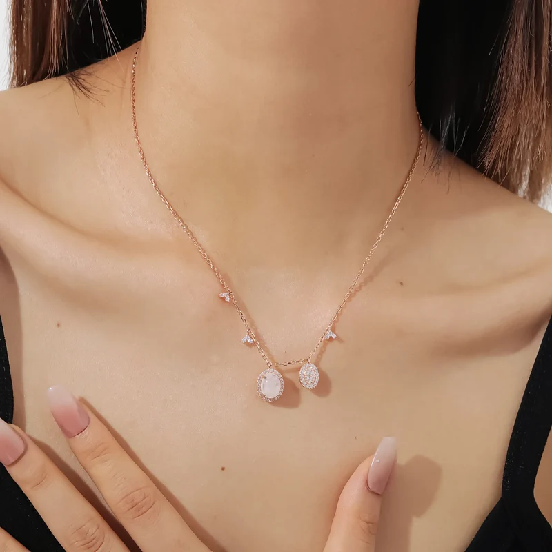 Rose gold moonstone necklace with multiple pendants women's necklace