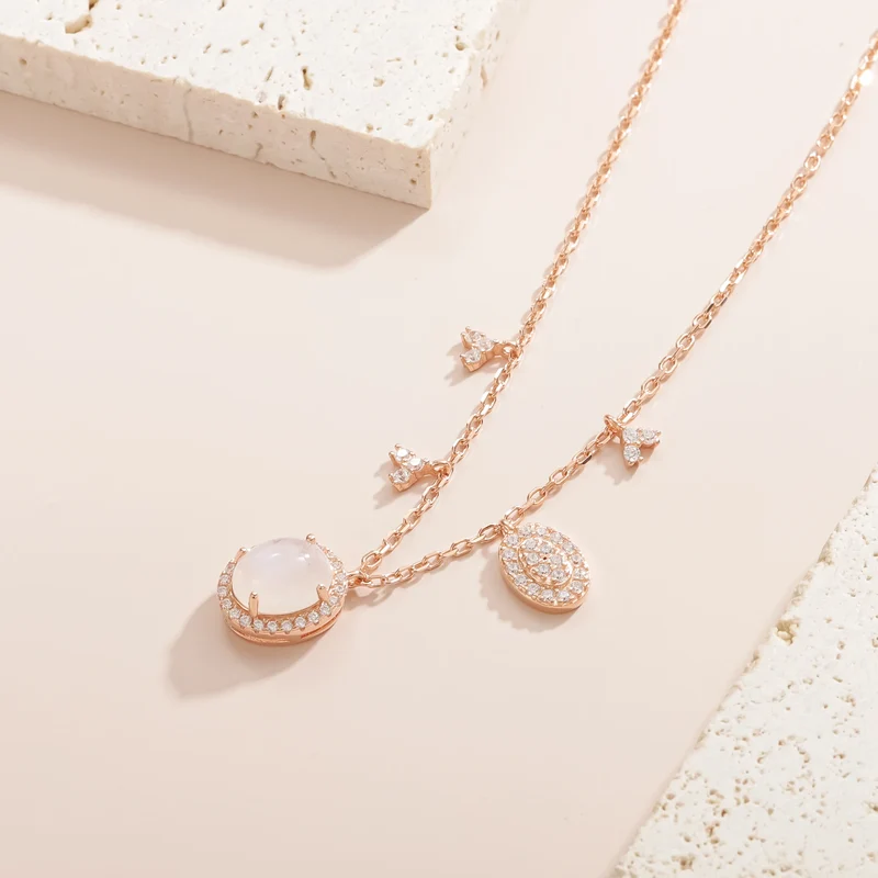 Rose gold moonstone necklace with multiple pendants women's necklace