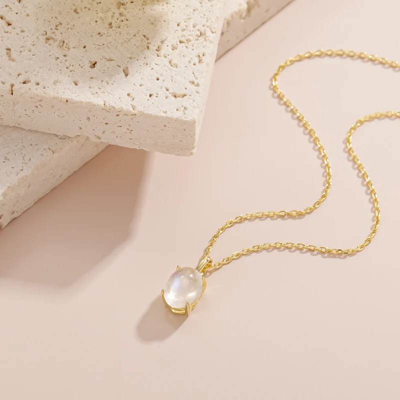 Necklace with a moonstone classic and simple birthstone necklace for mom