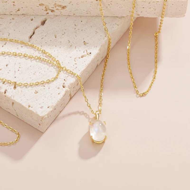 Necklace with a moonstone classic and simple birthstone necklace for mom