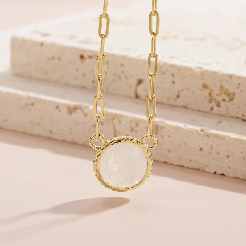 Moonstone gem necklace with a thick paperclip chain sterling silver necklace 45cm