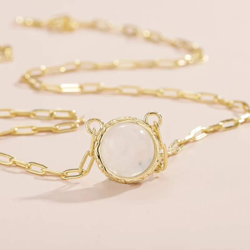 Moonstone gem necklace with a thick paperclip chain sterling silver necklace 45cm