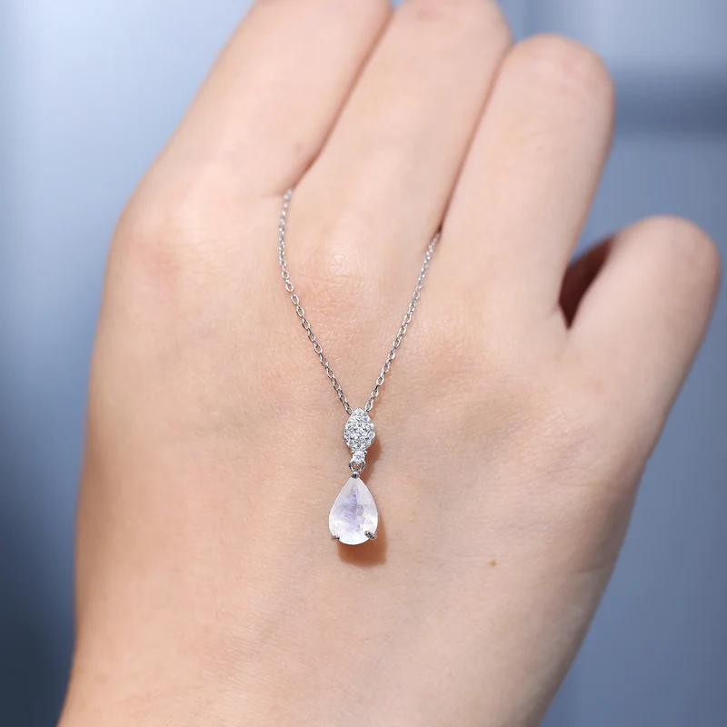 Moonstone necklace in a teardrop shape silver necklace
