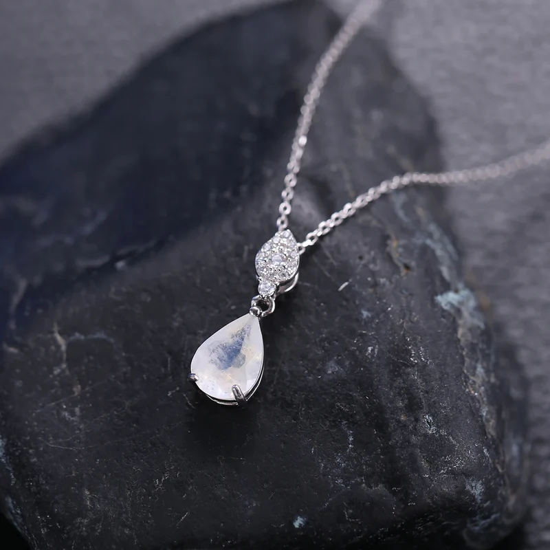 Moonstone necklace in a teardrop shape silver necklace