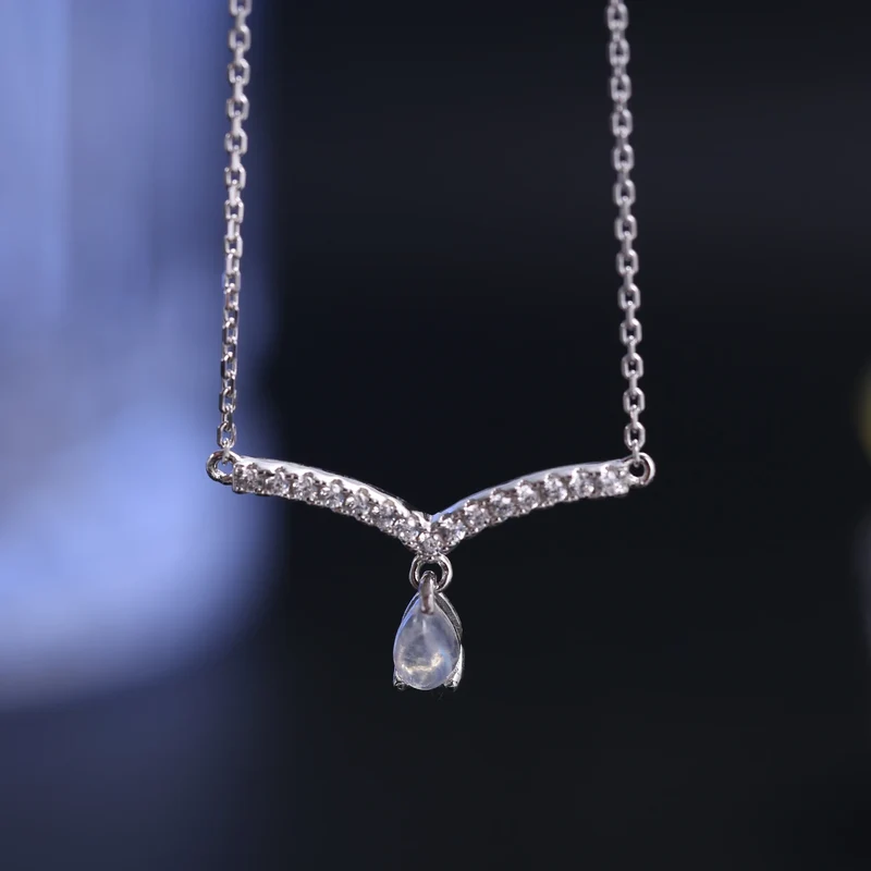 V-shape moonstone necklace curved bar necklace gift for her birthstone necklace