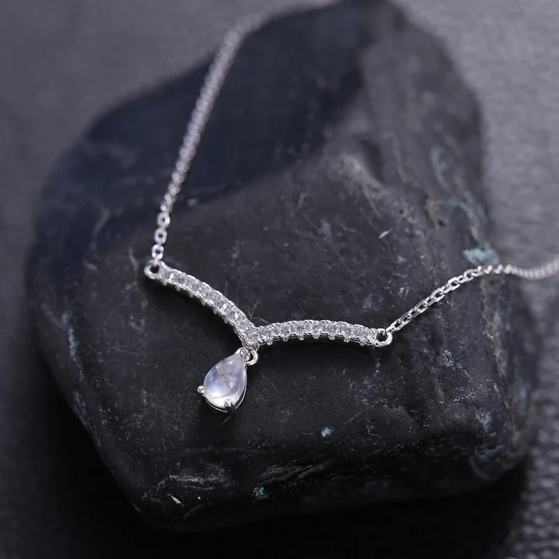 V-shape moonstone necklace curved bar necklace gift for her birthstone necklace
