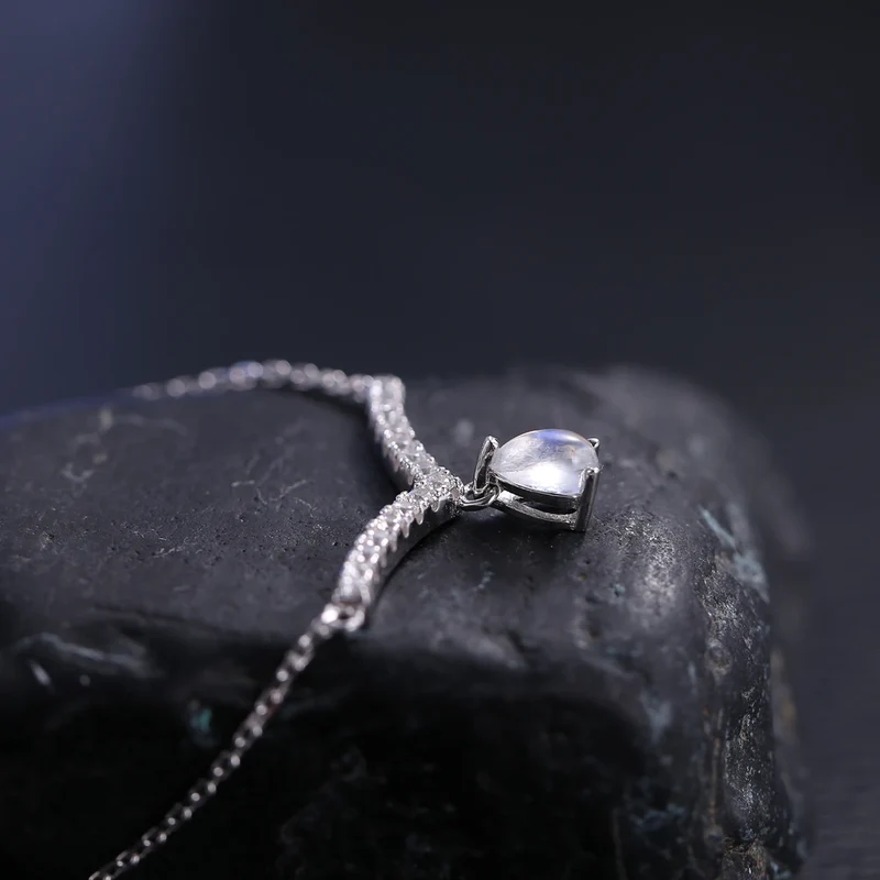 V-shape moonstone necklace curved bar necklace gift for her birthstone necklace