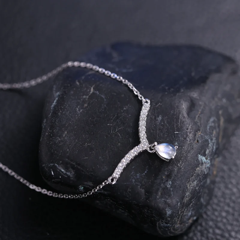 V-shape moonstone necklace curved bar necklace gift for her birthstone necklace
