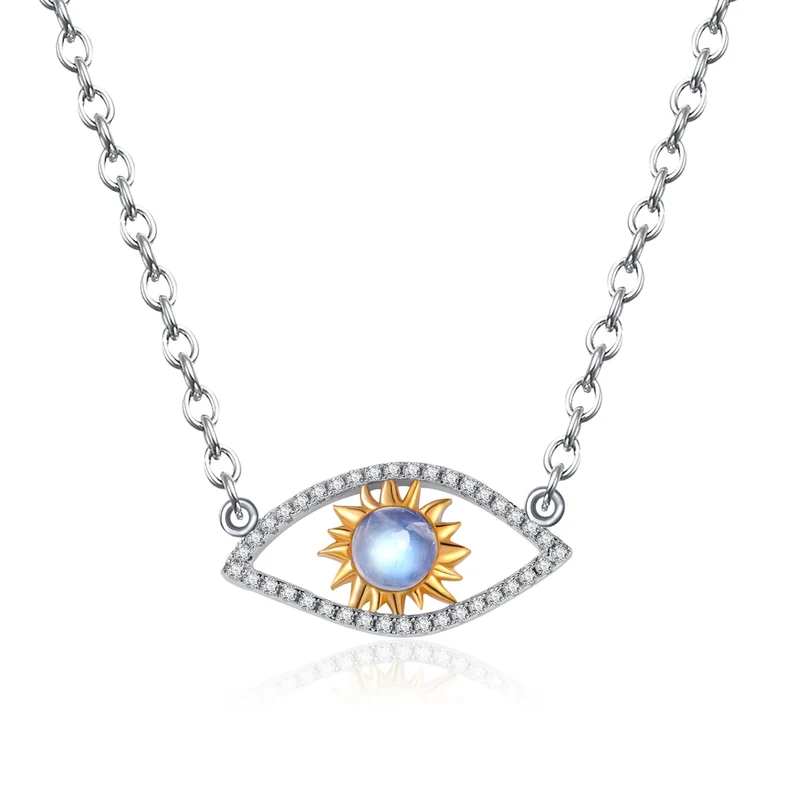 Evil eye moonstone necklace in silver protective necklace