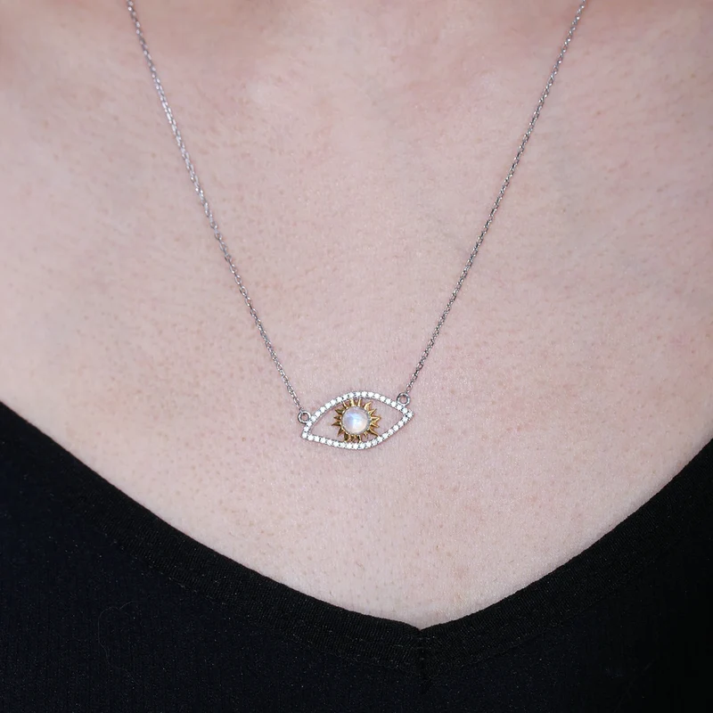 Evil eye moonstone necklace in silver protective necklace
