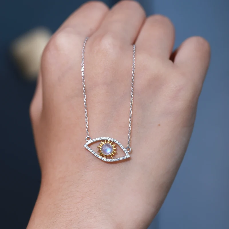 Evil eye moonstone necklace in silver protective necklace