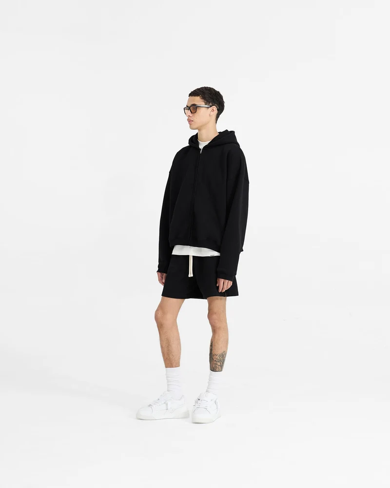 Initial Boxy Zip Through Hoodie - Jet Black