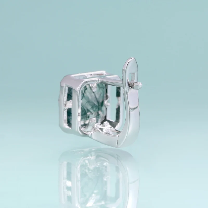 Moss agate earrings with square green moss agate sterling silver earrings