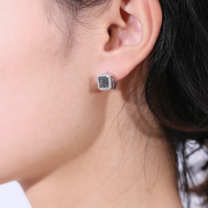 Moss agate earrings with square green moss agate sterling silver earrings
