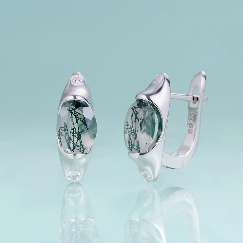 Moss agate hoop earrings vintage-style simple and dainty green earrings
