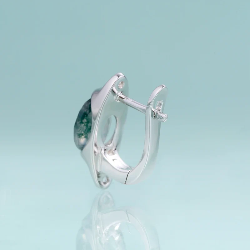 Moss agate hoop earrings vintage-style simple and dainty green earrings