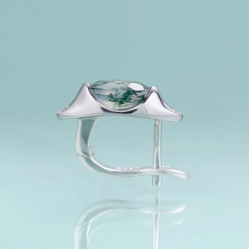 Moss agate hoop earrings vintage-style simple and dainty green earrings