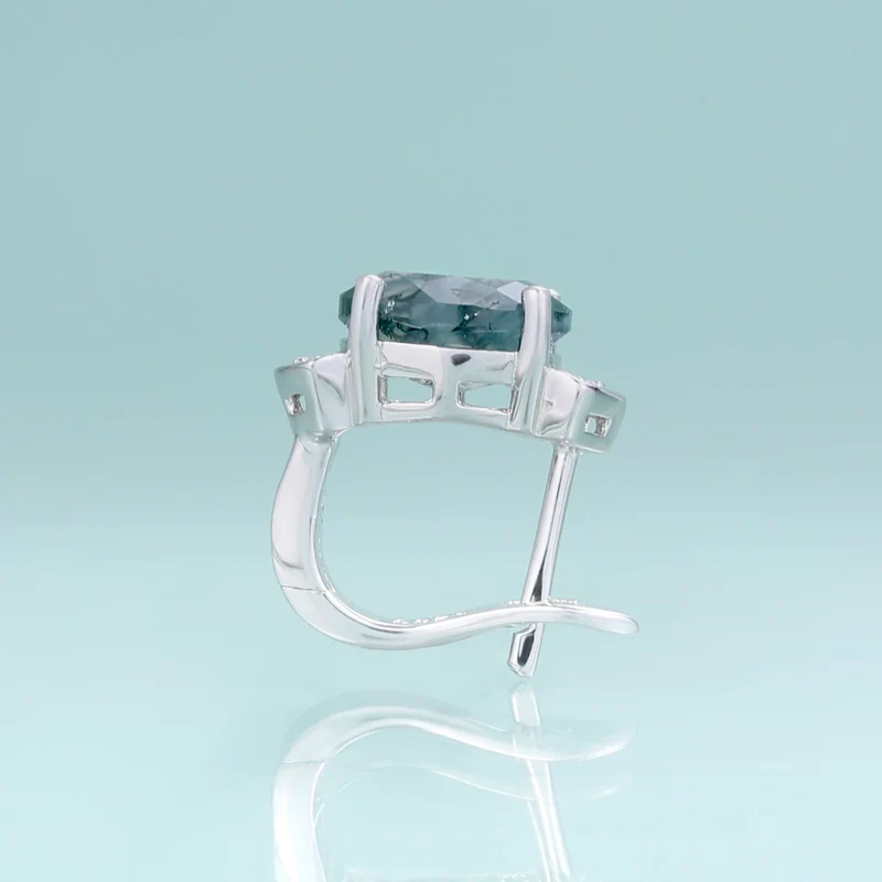 Green moss agate earrings with clear cz sterling silver hoop earrings