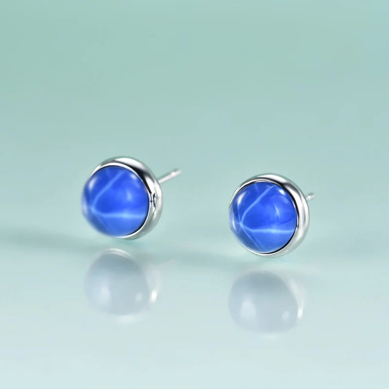 Star sapphire earrings blue ear studs cool ear studs for guys