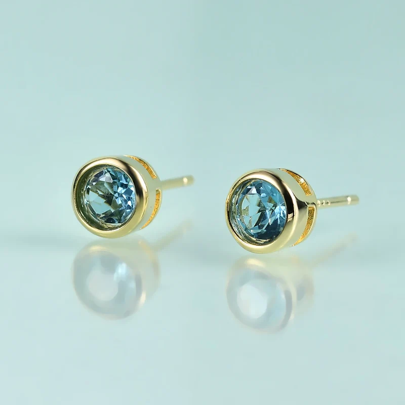 Topaz ear studs with natural Swiss blue topaz in gold cute ear studs