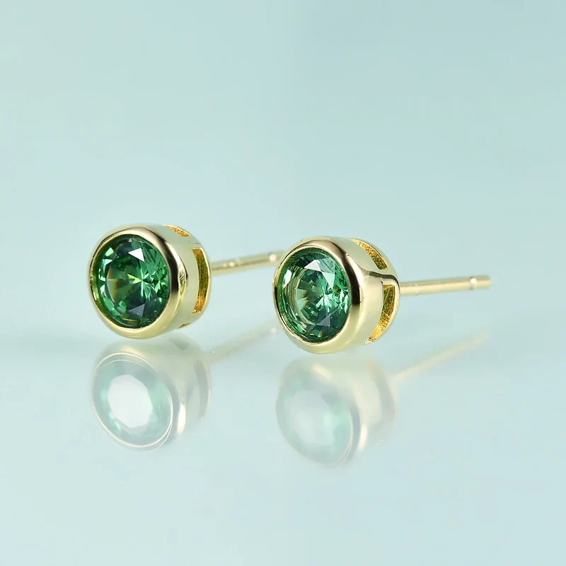 Small and tiny ear studs with green and black cz stones black ear stud for men