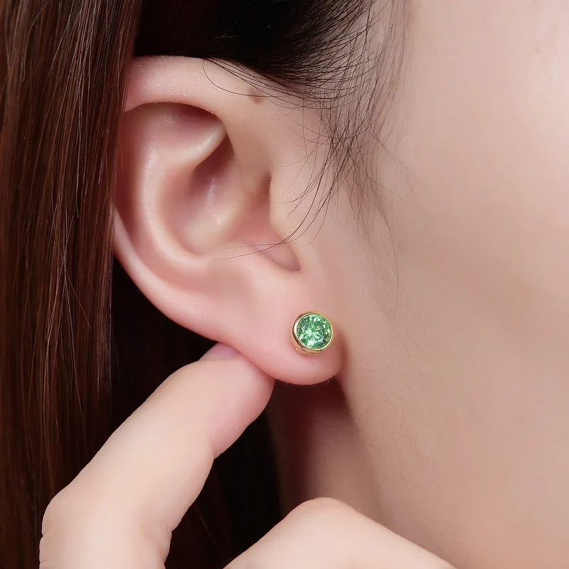Small and tiny ear studs with green and black cz stones black ear stud for men
