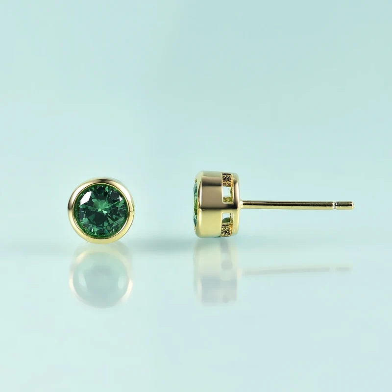 Small and tiny ear studs with green and black cz stones black ear stud for men