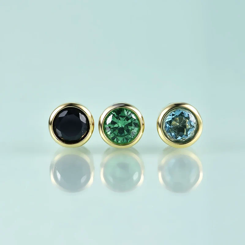 Small and tiny ear studs with green and black cz stones black ear stud for men
