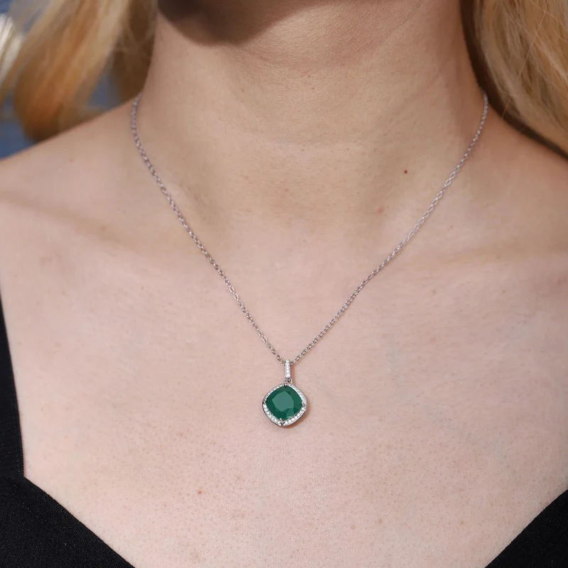 Agate birthstone necklace with a square green agate grandma necklace