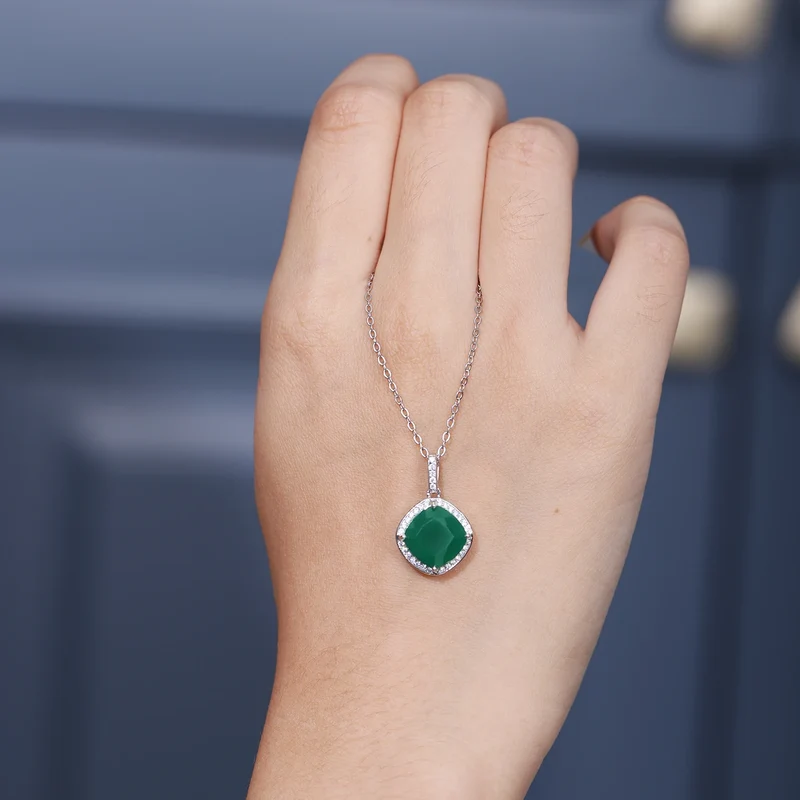Agate birthstone necklace with a square green agate grandma necklace