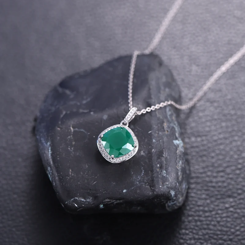 Agate birthstone necklace with a square green agate grandma necklace