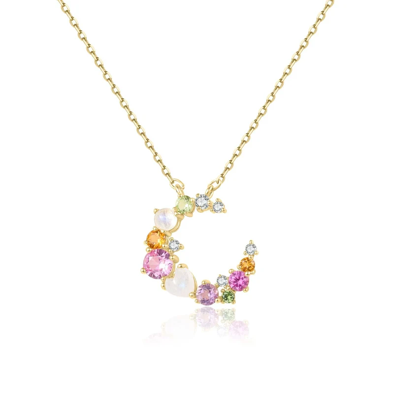 Multi-color gemstone necklace moon necklace colorful necklace summer necklace