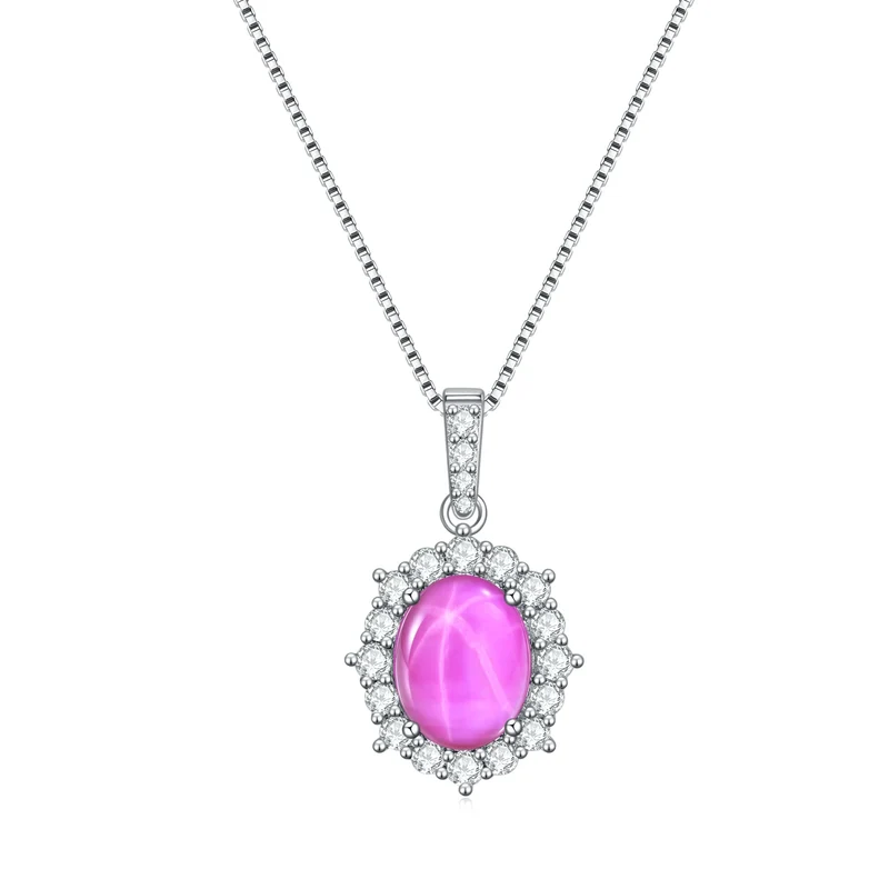 Star ruby necklace with a lab-created red ruby vintage style silver necklace for women