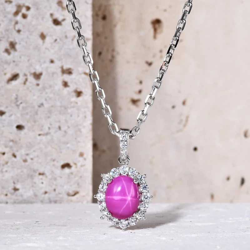 Star ruby necklace with a lab-created red ruby vintage style silver necklace for women