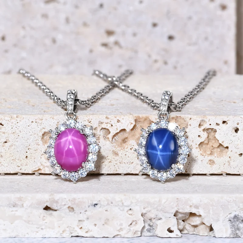 Star ruby necklace with a lab-created red ruby vintage style silver necklace for women
