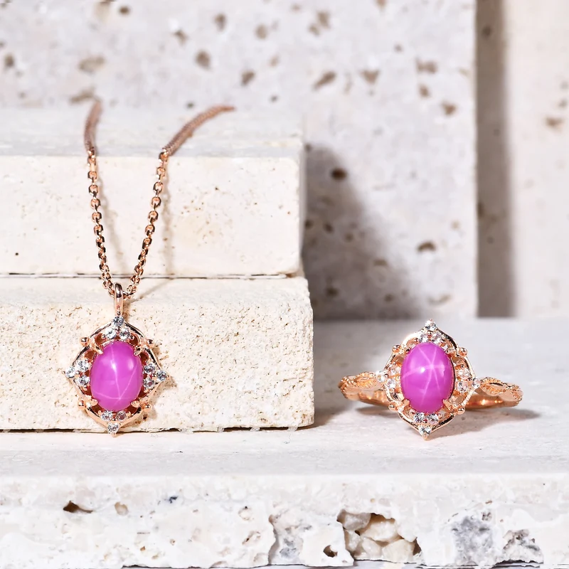 Star ruby pendant necklace red necklace rose gold chain necklace