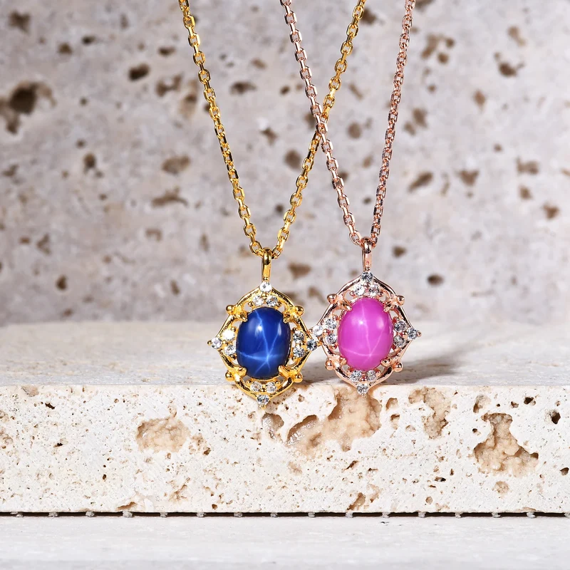 Blue star sapphire necklace in gold Art Deco momma necklace
