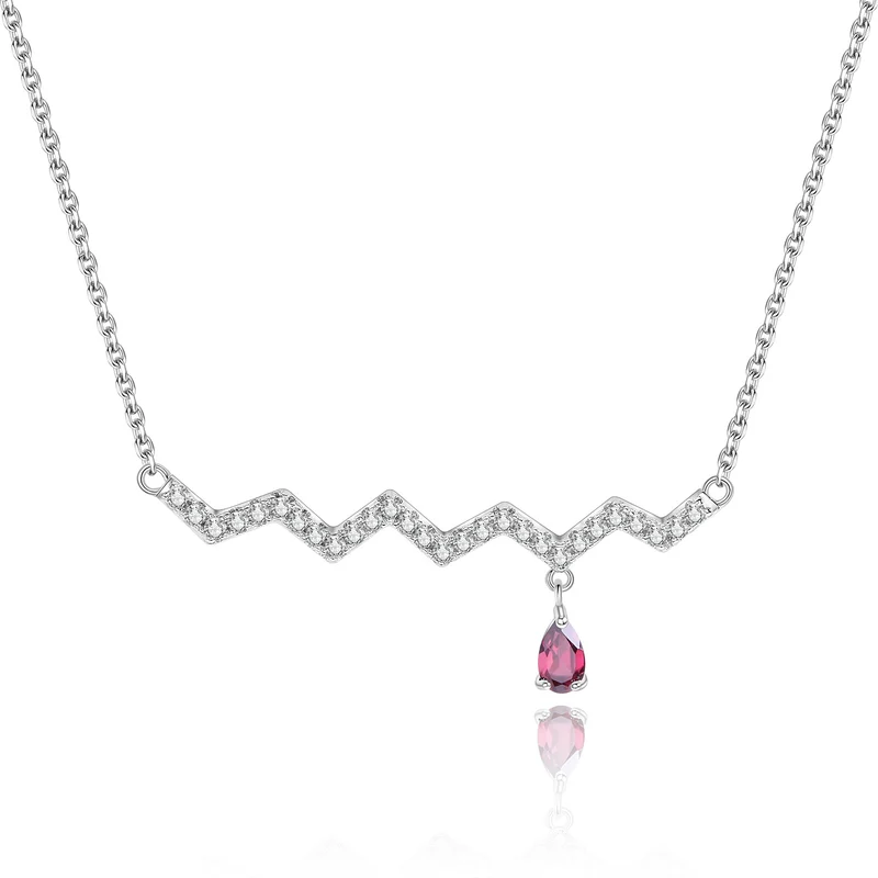 Curved bar necklace with a natural garnet topaz peridot sapphire stone and diamond cz silver bar necklace